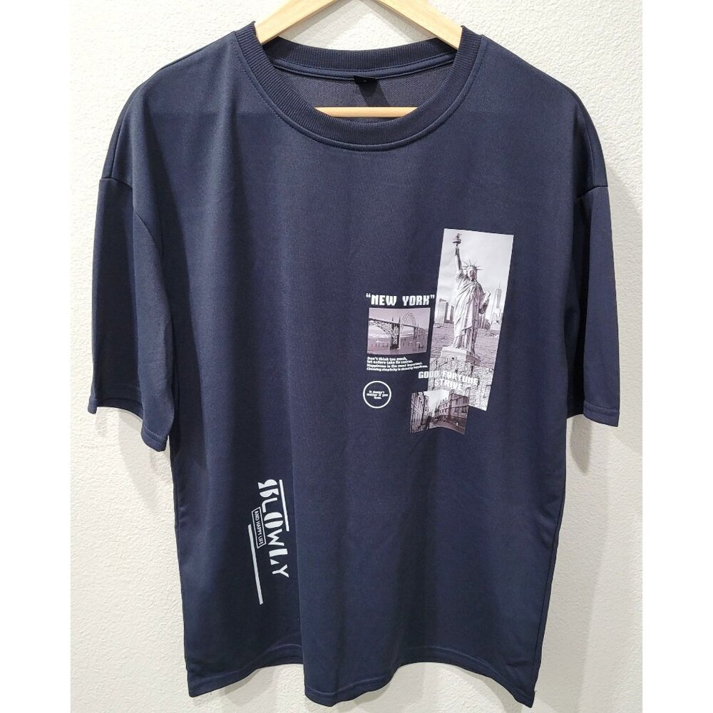 Shein Mens Oversize New York Graphic Print Navy Blue T-Shirt Size S